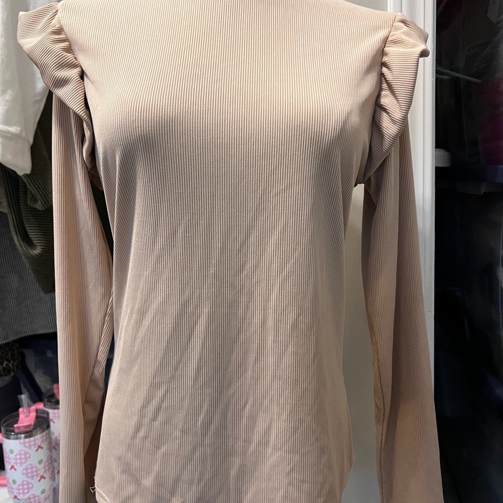 Beige Ruffle Sleeve Top